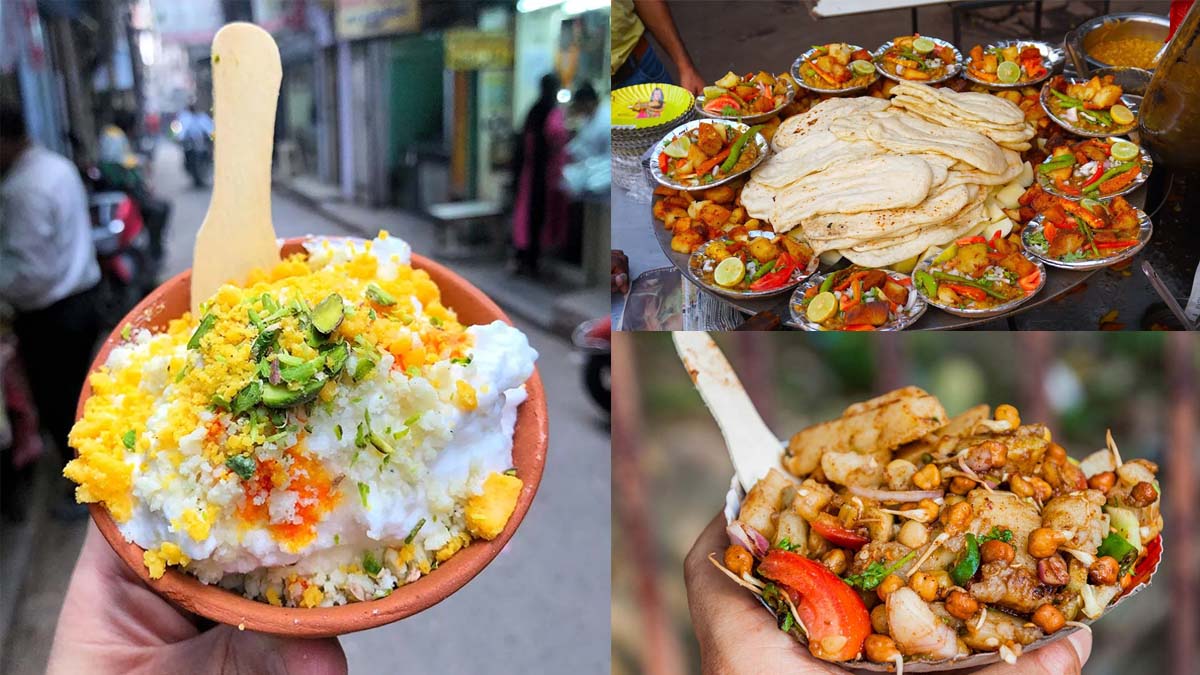a collage of Street food in a bowl