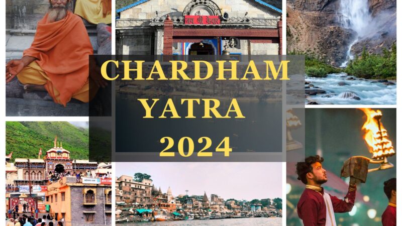 Image of travelers on the Char Dham Yatra, a significant pilgrimage to four sacred sites nestled in the Himalayas: Yamunotri, Gangotri, Kedarnath, and Badrinath.